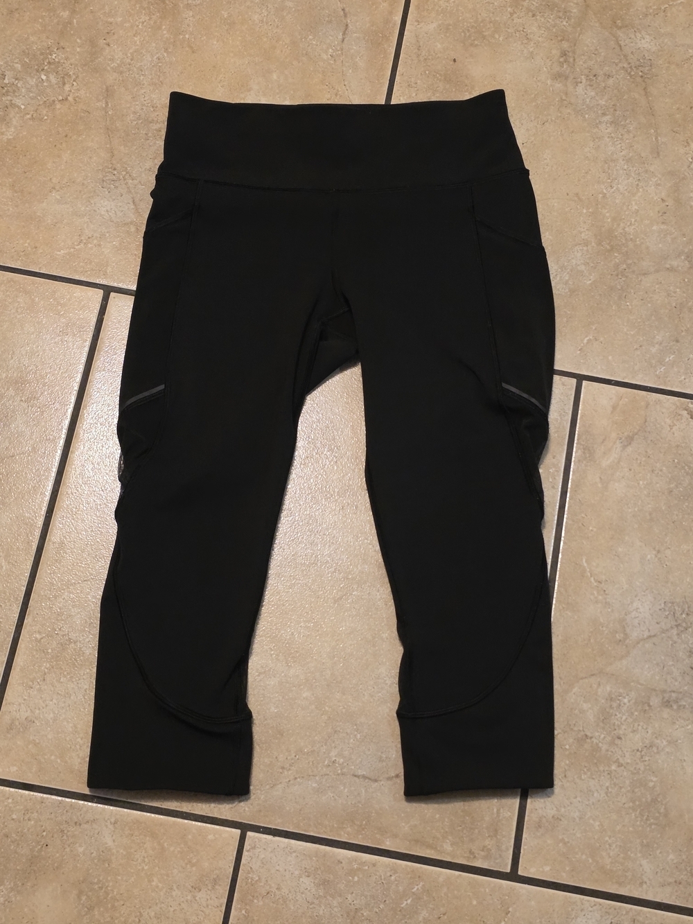 lululemon athletica Black Cropped Leggings with Side Mesh Panels